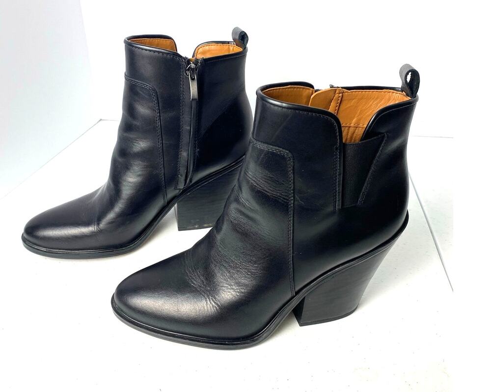 Franco Sarto Black Gamble Booties Stacked Heel Elastic Goring Women's Size 10